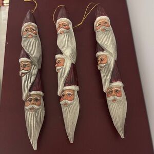 Set of 3 Vintage Stacked 3 Santa Head Totem Christmas Ornaments Holiday 10.5”
